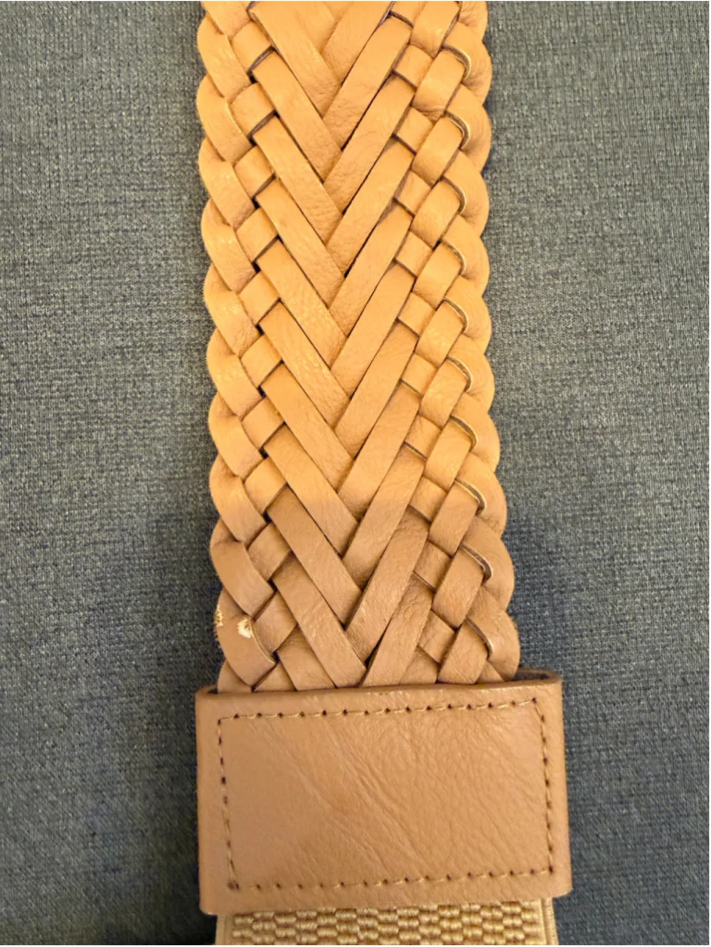 2 woven faux leather boho stretch belts M/L Tan Brown